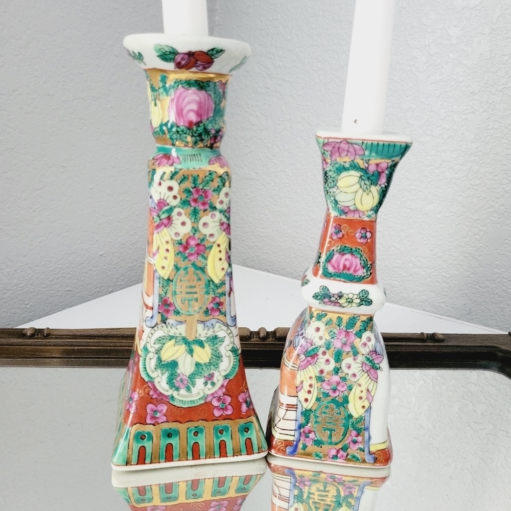 Vintage Yin Lin Art & Treasure of China set 2 candle holders.Asian/Multicolored - Picture 9 of 9